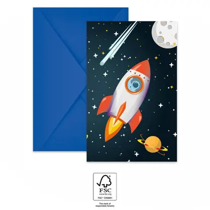 Invitație petrecere spațială Rocket Space 6 buc FSC