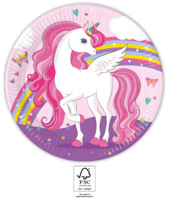 Unicorn Rainbow Colors farfurie de hârtie 8 buc 23 cm FSC