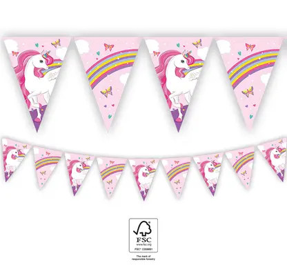 Unicorn Rainbow Colors Ghirlandă cu steaguri FSC 2,3 m