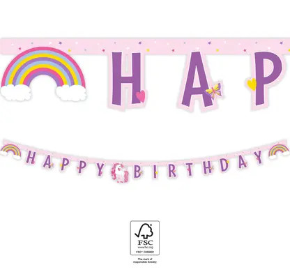 Unicorn Rainbow Colors Inscripție Happy Birthday FSC 2 m