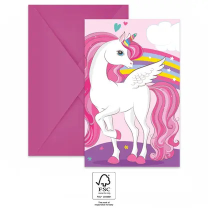 Unicorn Rainbow Colors invitație de petrecere 6 buc FSC