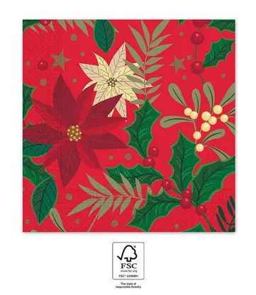 Crăciun Holly Poinsettia i şerveţel 20 bucăți 33x33 cm FSC