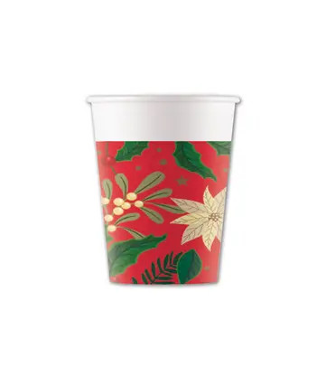 Crăciun Holly Poinsettia i pahar de hârtie 8 buc 200 ml FSC