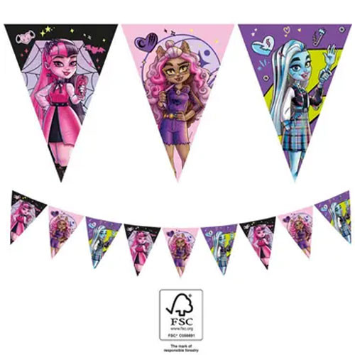 Monster High Friends ghirlandă de steag FSC 2,3 m