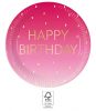 La mulți ani Golden Pink Farfurie de hârtie Happy Birthday 8 buc 23 cm FSC