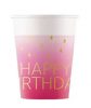 La mulți ani Golden Pink Pahar de hârtie Happy Birthday, 8 buc, 200 ml, FSC