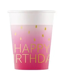 La mulți ani Golden Pink Pahar de hârtie Happy Birthday, 8 buc, 200 ml, FSC