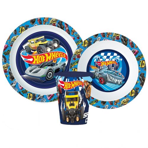 Hot Wheels Blue Fire set de tacâmuri, set de plastic micro, cu pahar de 260 ml