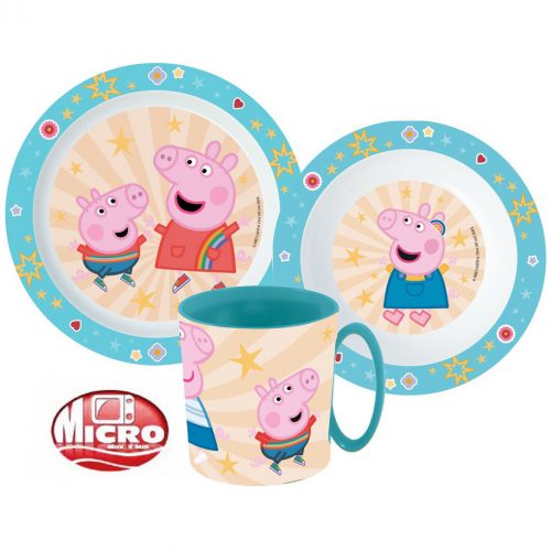 Purcelușa Peppa set de masă, set micro plastic cu cană 350 ml