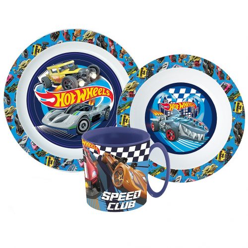 Hot Wheels Blue Fire set de masă, set din plastic micro cu cană de 350 ml