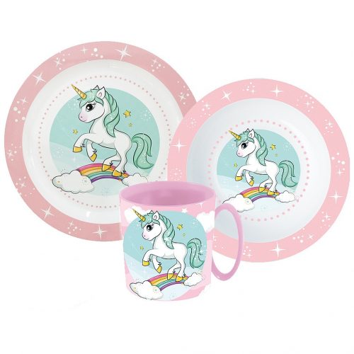 Unicorn Range set de veselă, set micro din plastic cu cană 350 ml